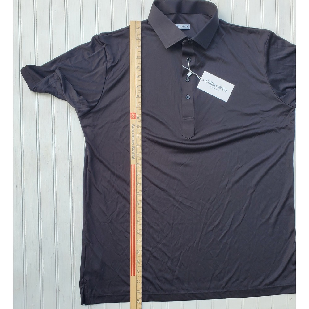 Collars & Co. Dress Collar Polo Mens Large Relaxed Black Performance Shirt NWT - Picture 2 of 7